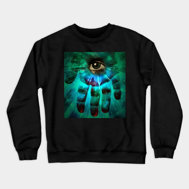 Eye on human palm Crewneck Sweatshirt by rolffimages